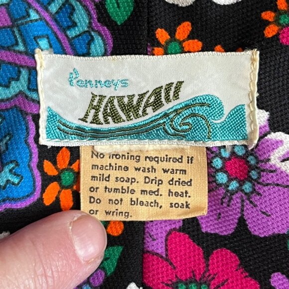 Vtg 70's JCPenney Hawaiian Tropical Groovy Button Up Floral Sleeveless Top Med - Picture 5 of 5